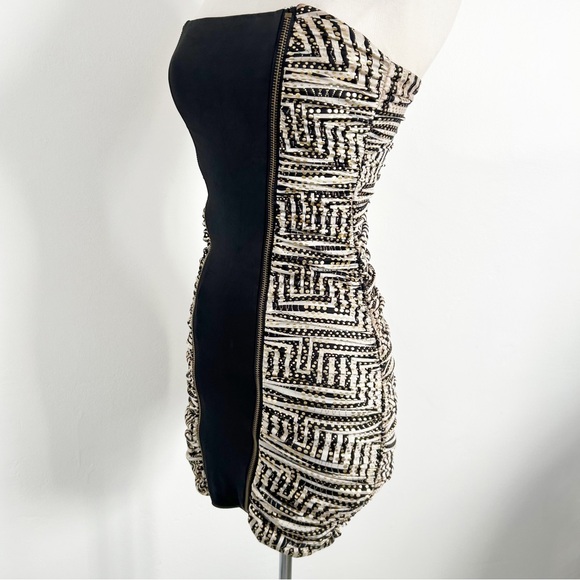 Y2K Vintage Bebe Addiction Gold Strapless Clubbing Micro Mini Dress Size XS - Picture 9 of 10